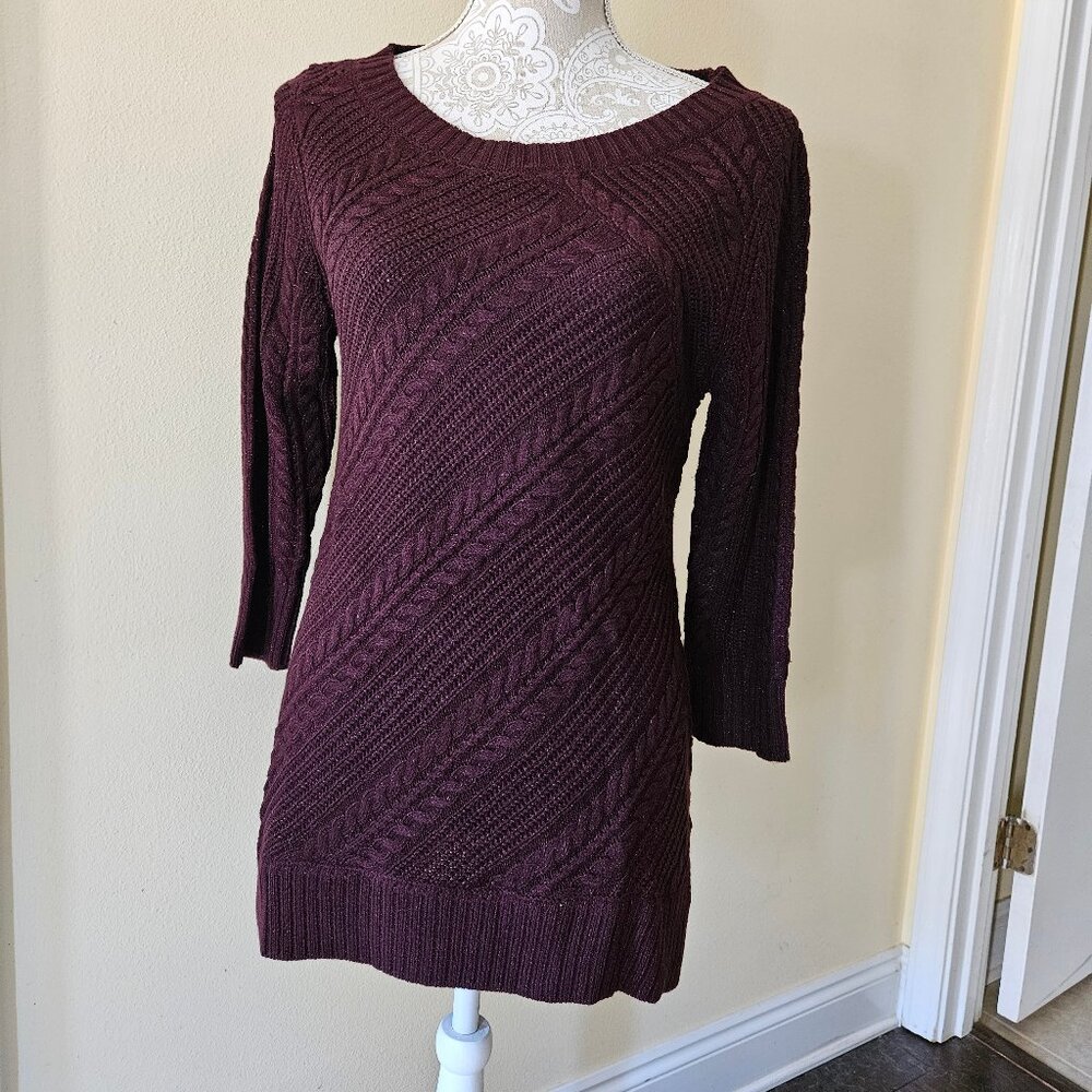 New York & Company -Women`s Burgundy Cable Sparkle Knit Sweater size M